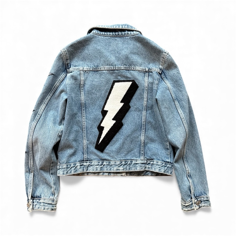Zara  Blue Denim Jacket with Star Patches, size 13-14, like new - Picture 2 of 3